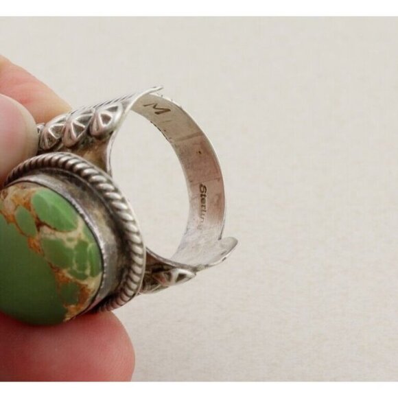 Sterling Silver Natural Green Turquoise Ring Size 9 Signed M - Picture 7 of 9